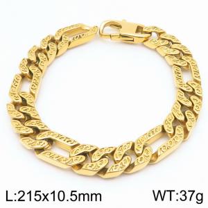 10mm Cast Figaro Chain Bracelet Men Stainless Steel 316L Gold Color - KB187859-KJX