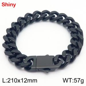 Fashionable and minimalist stainless steel double-sided ground Cuban chain 12 * 210mm bracelet - KB188117-Z