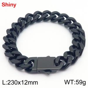 Fashionable and minimalist stainless steel double-sided ground Cuban chain 12 * 230mm bracelet - KB188118-Z