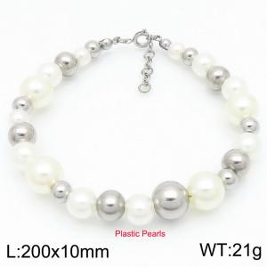 White Plastic Pearls & Stainless Steel Beads Bracelet for Women - KB188524-Z