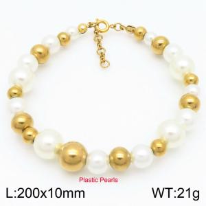 White Plastic Pearls & Goden Stainless Steel Beads Bracelet for Women - KB188525-Z