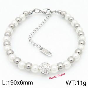 White Plastic Pearls & Stainless Steel Beads Bracelet for Women - KB188526-Z