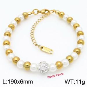 White Plastic Pearls & Goden Stainless Steel Beads Bracelet for Women - KB188527-Z