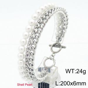 Stainless Steel Crystal Shell Pearl Chain 3 Links Bracelet For Women Trend Jewelry - KB188529-Z