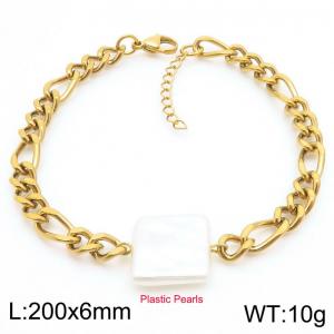 Irregular Pearl Golden Stainless Steel Women's Bracelet - KB188646-Z