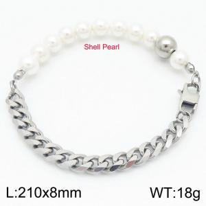 Stainless Steel Links Shell Pearl Bracelet For Women Trend Jewelry - KB188647-Z