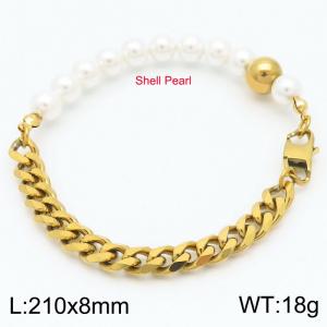 Stainless Steel Links Shell Pearl Bracelet For Women Gold Color Trend Jewelry - KB188648-Z