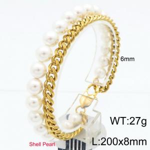 Stainless Steel Shell Pearl Chain Double Links Bracelet For Women Gold Color Trend Jewelry - KB188650-Z
