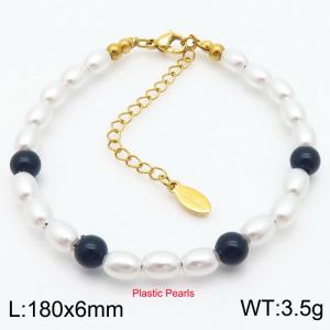 Plastic Pearls with Black Round Beads Stainless Steel Women's Bracelet - KB188686-Z