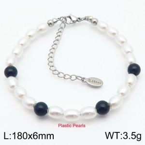 Plastic Pearls with Black Round Beads Stainless Steel Women's Bracelet - KB188687-Z