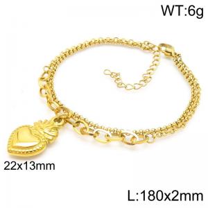 Golden Stainless Steel Double Chain with Heart Accessory Women's Bracelet - KB188807-Z