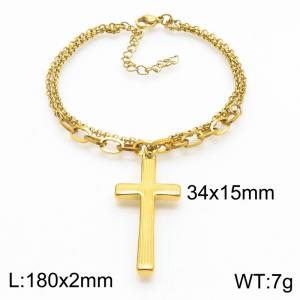 Golden Stainless Steel Double Chain with Cross Accessory Women's Bracelet - KB188809-Z