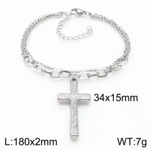 Stainless Steel Double Chain with Cross Accessory Women's Bracelet - KB188810-Z