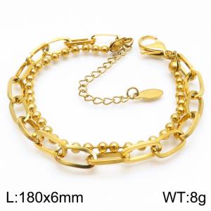 Stainless Steel Beaded Chain with Square Chain Ladies Bracelet Simple Gold Color Jewelry - KB188812-Z