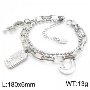 Stainless Steel Bead Chain with Square Chain Women's Bracelet Square Tag Stars and Moon Accessories Jewelry - KB188813-Z