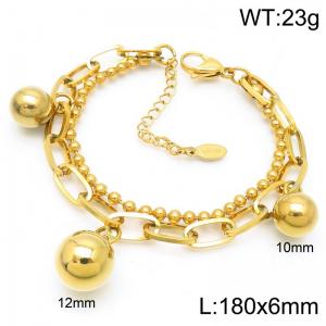 Stainless Steel Bead Chain with Square Chain Women's Bracelet Gold Color Charm Jewelry - KB188816-Z
