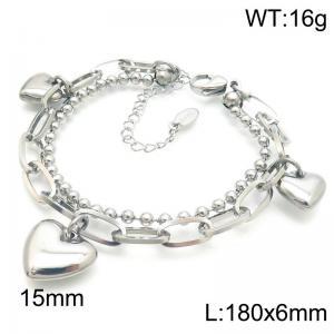Stainless Steel Bead Chain with Square Chain Women's Bracelet Love Heart Accessories Jewelry - KB188817-Z