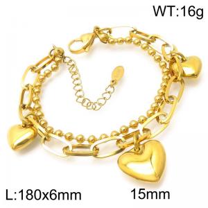Stainless Steel Bead Chain with Square Chain Women's Bracelet Gold Color Love Heart Accessories Jewelry - KB188818-Z