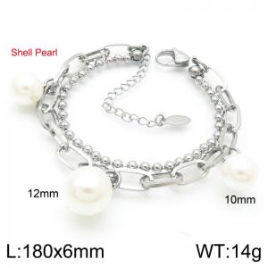 Stainless Steel Bead Chain with Square Chain Women's Bracelet With Shell Pearl Charms Jewelry - KB188820-Z