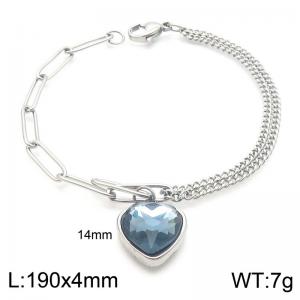 Double Link Chain Stainless Steel Bracelet with Love Blue Crystal Jewelry - KB188828-Z