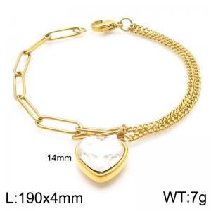 Double Link Chain Stainless Steel Bracelet with Love Blue Crystal Gold Color Jewelry - KB188829-Z