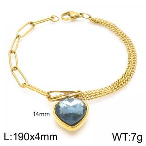 Double Link Chain Stainless Steel Bracelet with Love Blue Crystal Gold Color Jewelry - KB188830-Z