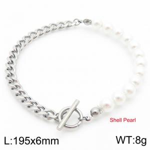 Cuban Chain with Shell Pearl Bracelet For Women OT Clasp Steel Jewelry - KB188833-Z