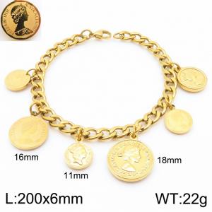Queen Portrait Round Tag Charm Bracelet for Women Gold Color Stainless Steel Trendy Jewelry - KB188835-Z