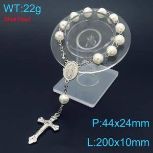 Pearl Sacred Heart Baptismal Cross Bracelet Religious Stainless Steel Jewelry - KB188843-Z