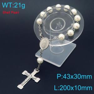 Pearl Sacred Heart Baptismal Cross Bracelet Religious Stainless Steel Jewelry - KB188844-Z