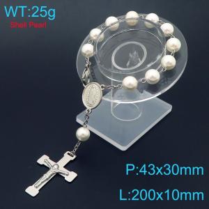 Pearl Sacred Heart Baptismal Cross Bracelet Religious Stainless Steel Jewelry - KB188845-Z