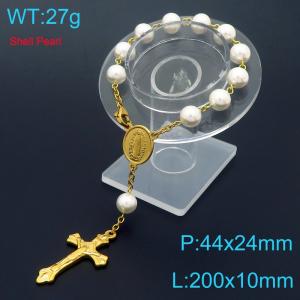 Pearl Sacred Heart Baptismal Cross Bracelet Religious Stainless Steel Jewelry - KB188846-Z