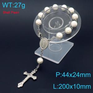 Pearl Sacred Heart Baptismal Cross Bracelet Religious Stainless Steel Jewelry - KB188847-Z