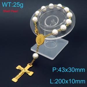 Pearl Sacred Heart Baptismal Cross Bracelet Religious Stainless Steel Jewelry - KB188848-Z