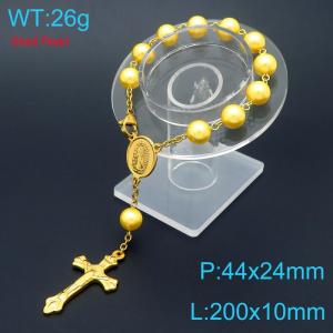 Pearl Sacred Heart Baptismal Cross Bracelet Religious Stainless Steel Jewelry - KB188849-Z