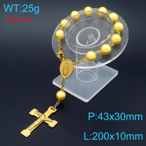 Pearl Sacred Heart Baptismal Cross Bracelet Religious Stainless Steel Jewelry - KB188850-Z