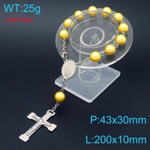 Pearl Sacred Heart Baptismal Cross Bracelet Religious Stainless Steel Jewelry - KB188852-Z