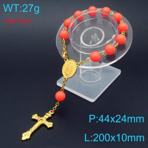 Pearl Sacred Heart Baptismal Cross Bracelet Religious Stainless Steel Jewelry - KB188853-Z