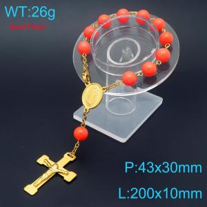 Pearl Sacred Heart Baptismal Cross Bracelet Religious Stainless Steel Jewelry - KB188854-Z