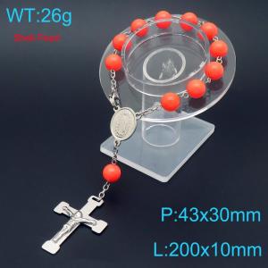 Pearl Sacred Heart Baptismal Cross Bracelet Religious Stainless Steel Jewelry - KB188855-Z