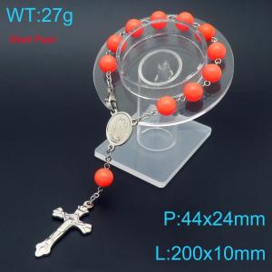 Pearl Sacred Heart Baptismal Cross Bracelet Religious Stainless Steel Jewelry - KB188856-Z