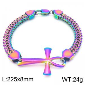 European and American fashion personality stainless steel creative double row woven chain splicing cross men's domineering colorful bracelet - KB188870-KFC