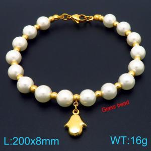 European and American creative fashion sweet freshwater pearl bracelet hanging small palm pendant temperament versatile gold bracelet - KB189079-GC