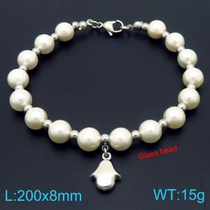 European and American creative fashion sweet freshwater pearl bracelet hanging small palm pendant temperament versatile silver bracelet - KB189080-GC