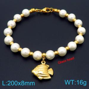 European and American creative fashion sweet freshwater pearl bracelet hanging small fish pendant temperament versatile gold bracelet - KB189081-GC