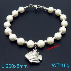 European and American creative fashion sweet freshwater pearl bracelet hanging small fish pendant temperament versatile silver bracelet - KB189082-GC