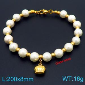 European and American creative fashion sweet freshwater pearl bracelet hanging small crown pendant temperament versatile gold bracelet - KB189083-GC