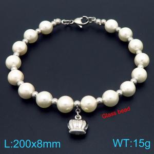 European and American creative fashion sweet freshwater pearl bracelet hanging small crown pendant temperament versatile silver bracelet - KB189084-GC