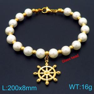 European and American creative fashion sweet freshwater pearl bracelet hanging rudder pendant temperament versatile gold bracelet - KB189085-GC