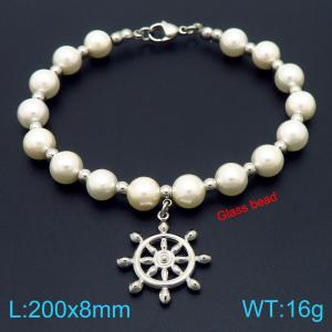 European and American creative fashion sweet freshwater pearl bracelet hanging rudder pendant temperament versatile silver bracelet - KB189086-GC